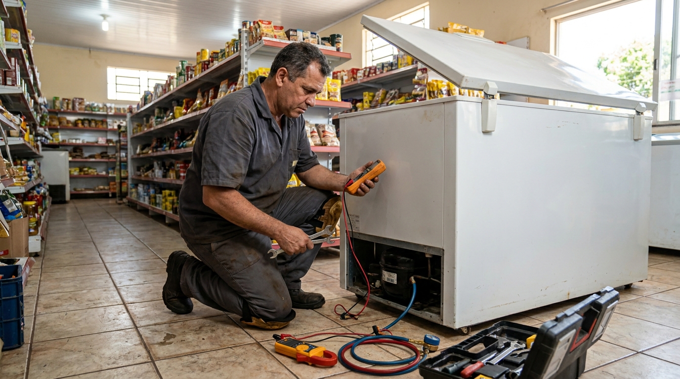 Substituição de termostato de freezer em visita técnica em Betim‑MG